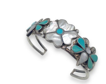 Important Native American Zuni Inlay Mother Of Pearl Butterfly Sterling Silver Bracelet Important Native American Zuni Inlay Mother Of Pearl Butterfly Sterling Silver Bracelet