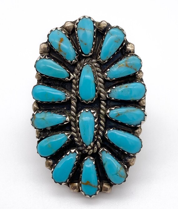 Amazing Vintage Signed Native American Navajo Blue Gem Turquoise Needlepoint Cluster Necklace Amazing Vintage Signed Native American Navajo Blue Gem Turquoise Needlepoint Cluster Necklace