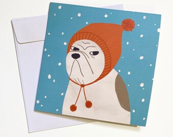 Grumpy Dog with Hat Holiday Card