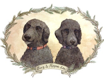 Custom Pet Portrait, Two Pets-- 11x14 original watercolor