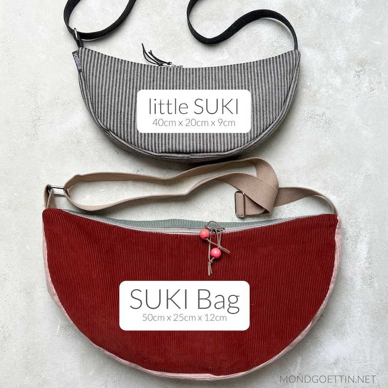 SUKI Bag Sewing Pattern, Sewing Half Moon Bag, 2 Sizes, Crossbody Bag Pattern image 2