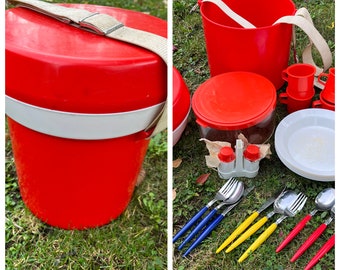 50er 60er Camping Box Geschirr Set Vintage Space Hippie Festival Picknick Shabby Mid Rockabilly Zelten Utensilo Hocker Weihnachtsgeschenk