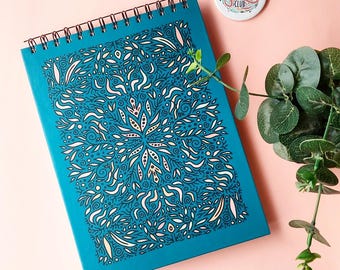 Leaves Doodle Sketchbook Journal Spiral Hardcover Hand Illustrated Notebook, 50 sheets, 100 pages, Card, Painting & Drawing Book, Scrapbook