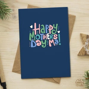 Tarjeta imprimible del Día de la Madre, bonita tarjeta de felicitación del Día de la Madre escrita a mano en azul, tarjeta digital moderna, tarjeta de amor, mamá, mami
