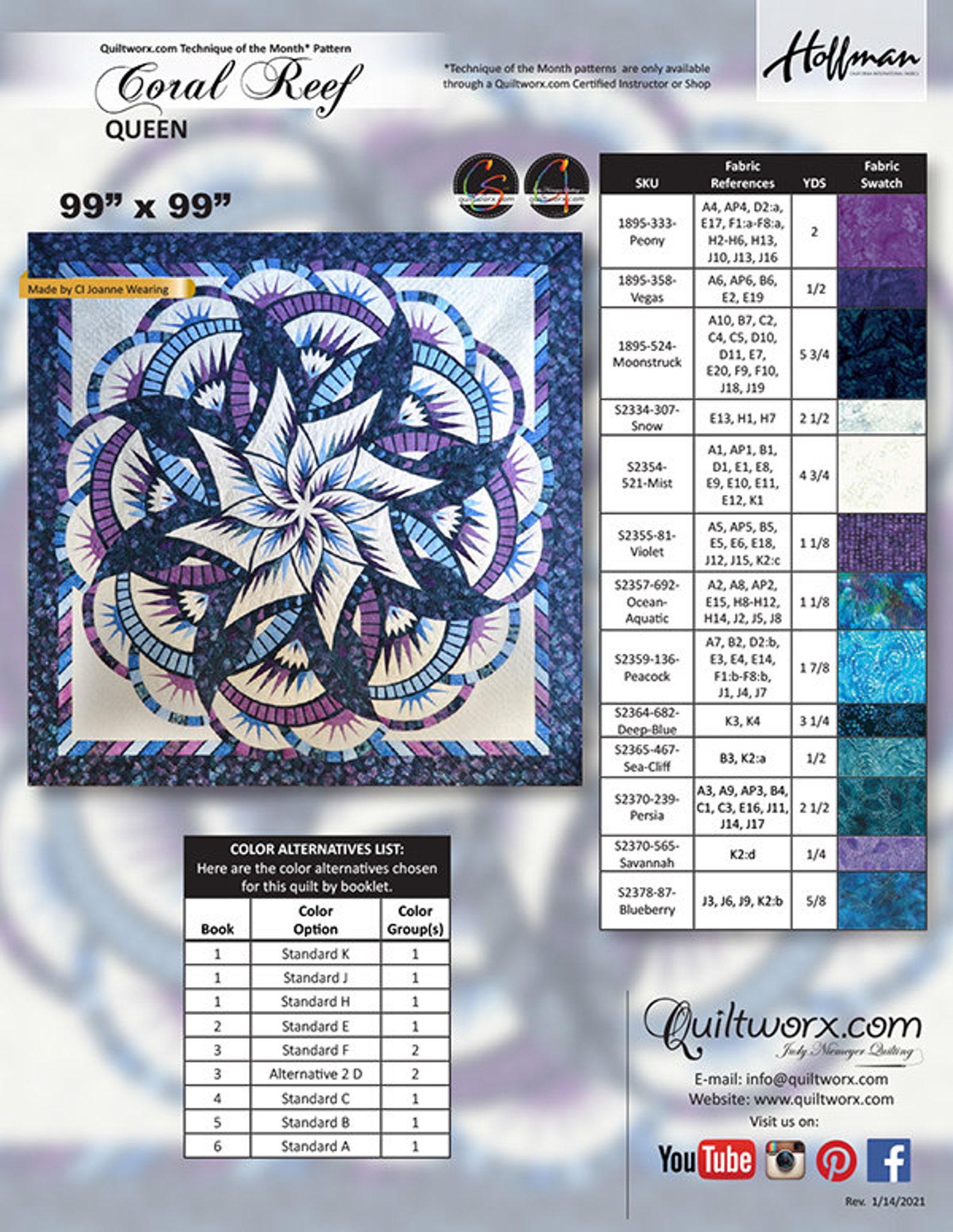 CORAL REEF Technique of the Month TOM Pattern by Quiltworx Etsy