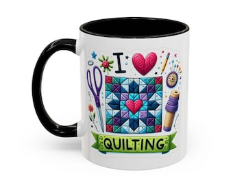 I Heart Quilting Mug | Accent Coffee Mug 11oz 15oz