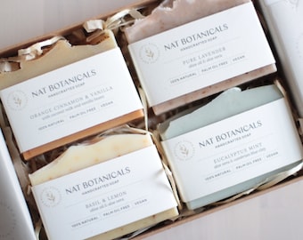 Natural Soap Gift Box, Four Soap Bars Gift Set, Eco-Friendly Christmas Gift, Palm Oil Free + Vegan