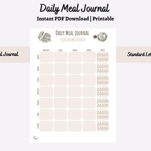 Daily Meal Journal | Meal Journal | Meal Tracker | Meal Log | Food Journal | Food Log | Health Journal | Water Tracker |  Hydration Tracker