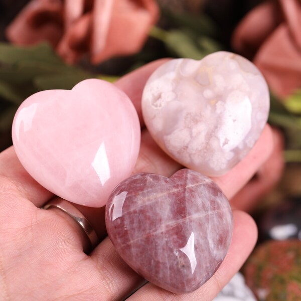 25 Stone 40mm Large Rose Quartz Heart,1.6" Polished Crystal Puffy Heart,Sodalite Agate Palm Stone,Love Stone,Worry Stone,Wholesale Bulk Lot