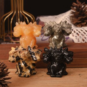 Crystal Cerberus Three-headed Dog Monster Animal Decor,Crystal Dog Figure,Stone Carving Statue,Healing Quartz Home Decoration