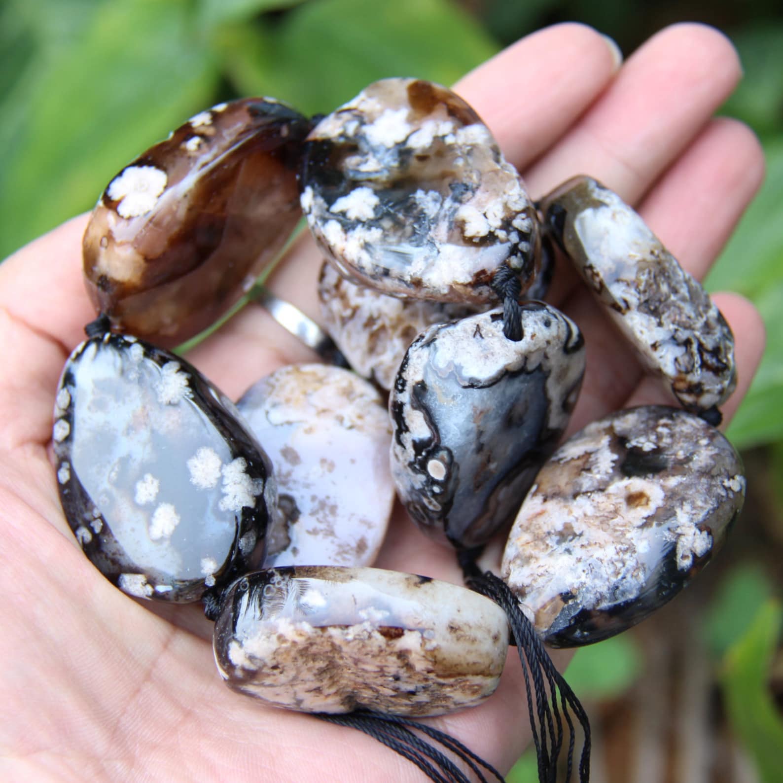 Raw Black Flower Agate Oval Slab Loose Beadstranslucent Etsy