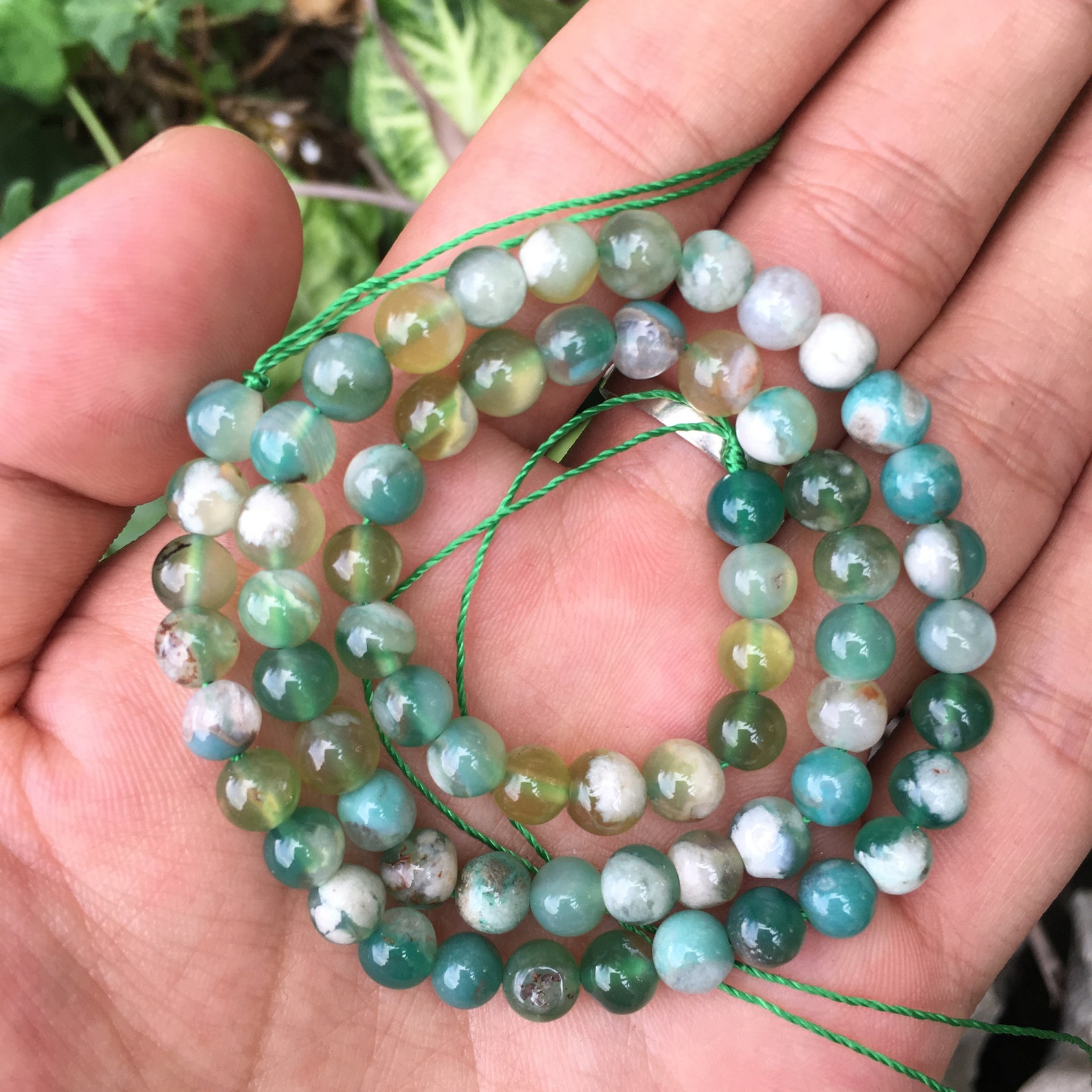 Green Flower Agate Beads Round Flower Agate Beadstranslucent - Etsy