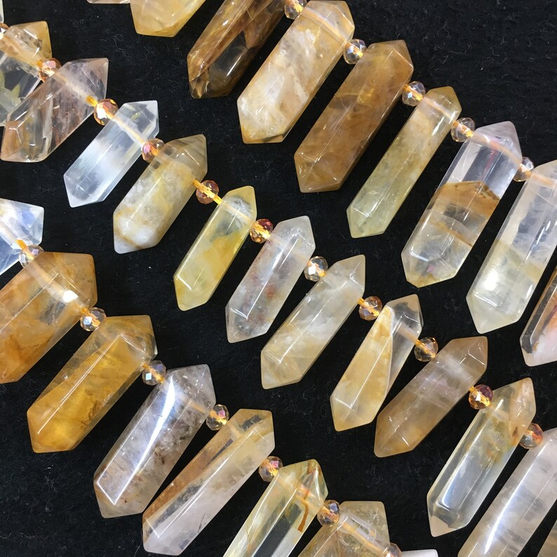 Healing Crystal Point Natural Yellow crystal Hexagonal Double Point Gemstone,Faceted Yellow crystal Quartz Crystal. Top Drilled Double