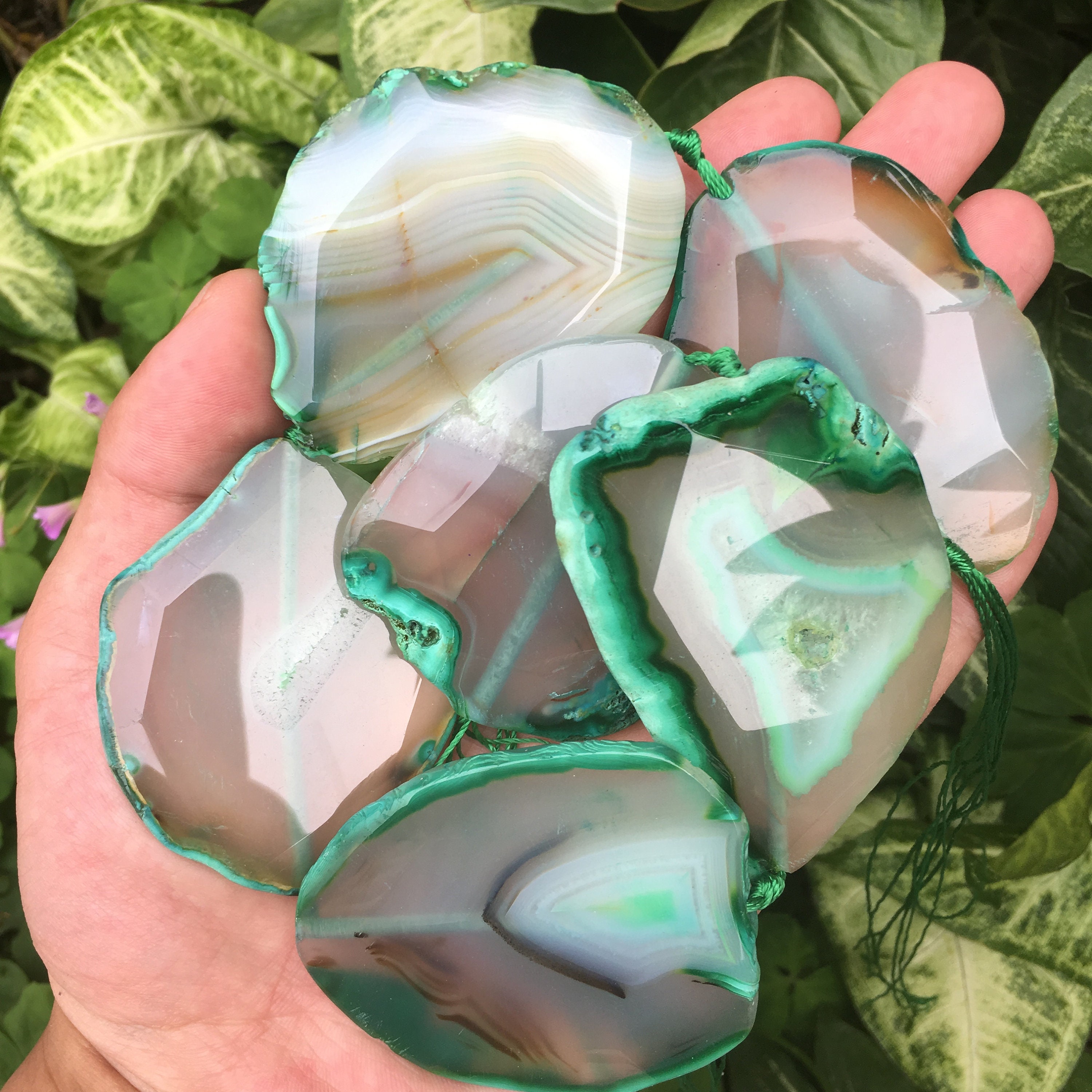 Green agate slice stones Raw agate slices Dyed edgeFaceted Etsy