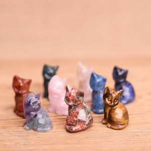 Crystal Cat | Mini Carving | Rose Quartz | India Agate | Ocean Jasper | Sodalite | Lapis Lazuli | Tigers Eye | Fluorite | Decor | Gift