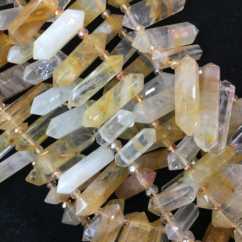 Healing Crystal Point Natural Yellow crystal Hexagonal Double Point Gemstone,Faceted Yellow crystal Quartz Crystal. Top Drilled Double