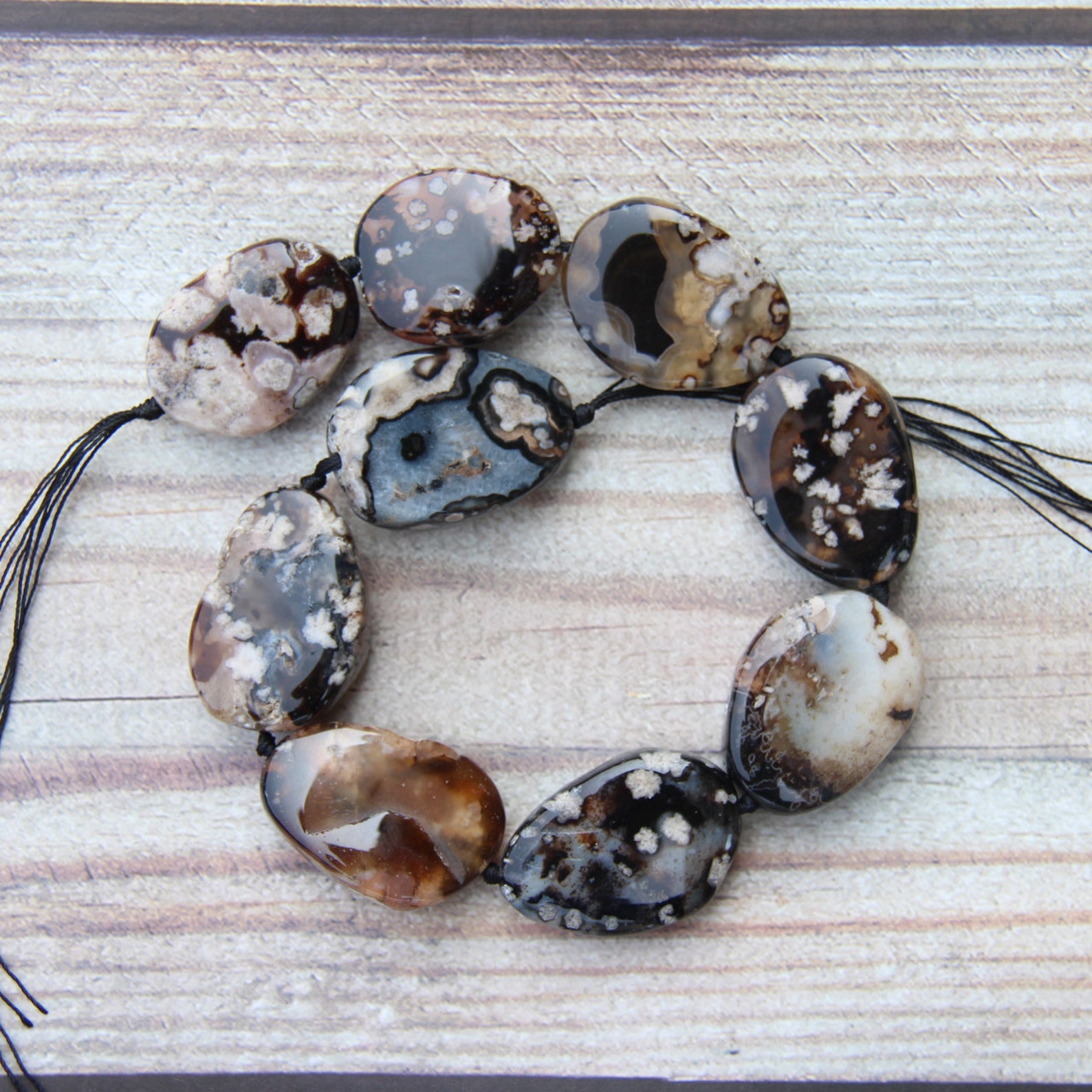 Raw Black Flower Agate Oval Slab Loose Beadstranslucent Etsy