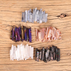 Natural Raw AB Crystal Point Aura Quartz Point Loose Beads Graduated Quartz beads Top Drilled Spike Stick Beads Gemstone Jewelry Sales