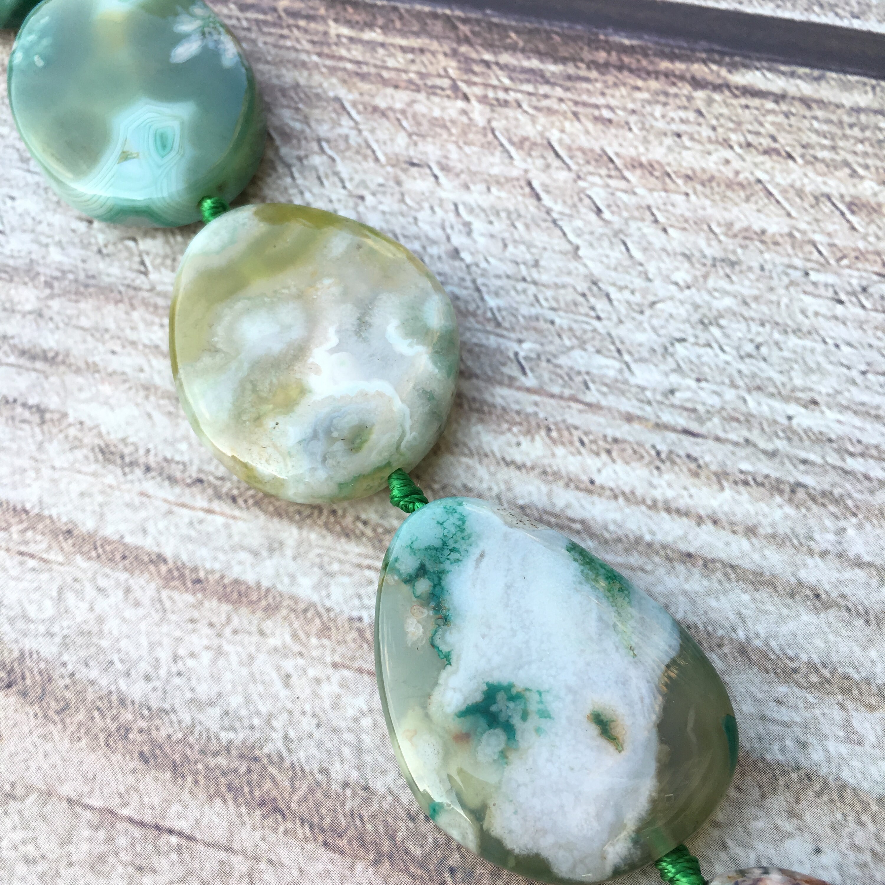 Unique Creamy White Flower With Green Agate Beadsnatural - Etsy