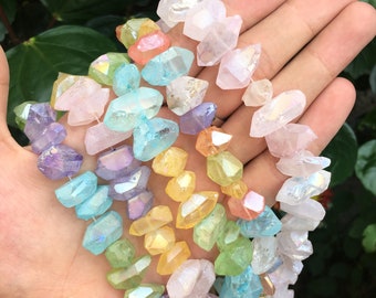 Rainbow Color Quartz Rough Crystal Nugget Beads,Irregular Rough Nuggets Beads,Matte Quartz beads,Stone Loose Beads.