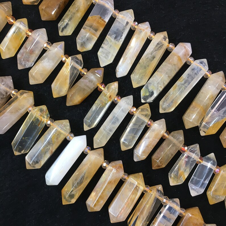 Healing Crystal Point Natural Yellow crystal Hexagonal Double Point Gemstone,Faceted Yellow crystal Quartz Crystal. Top Drilled Double