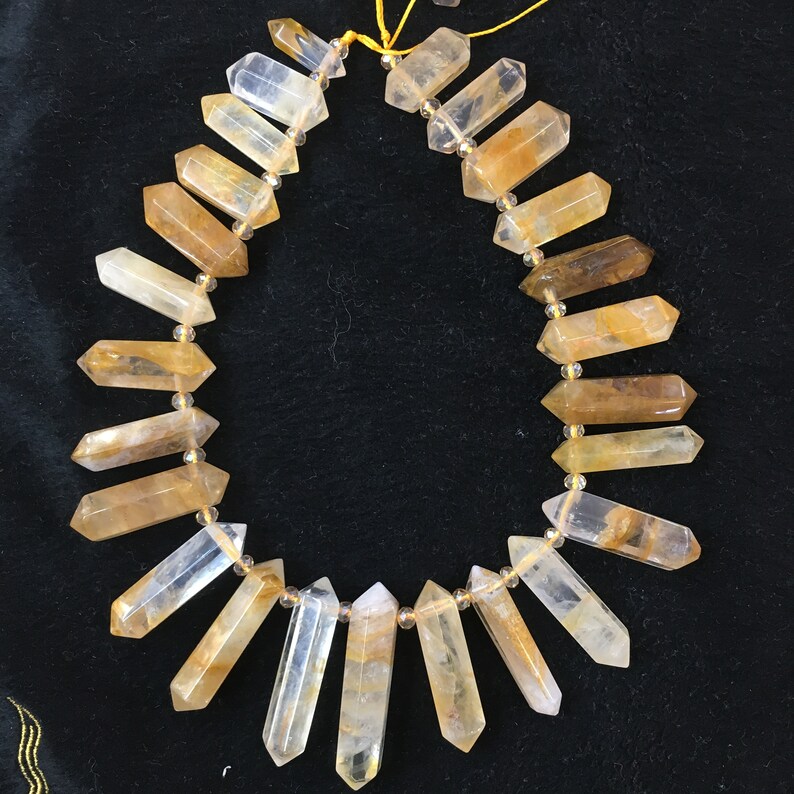 Healing Crystal Point Natural Yellow crystal Hexagonal Double Point Gemstone,Faceted Yellow crystal Quartz Crystal. Top Drilled Double