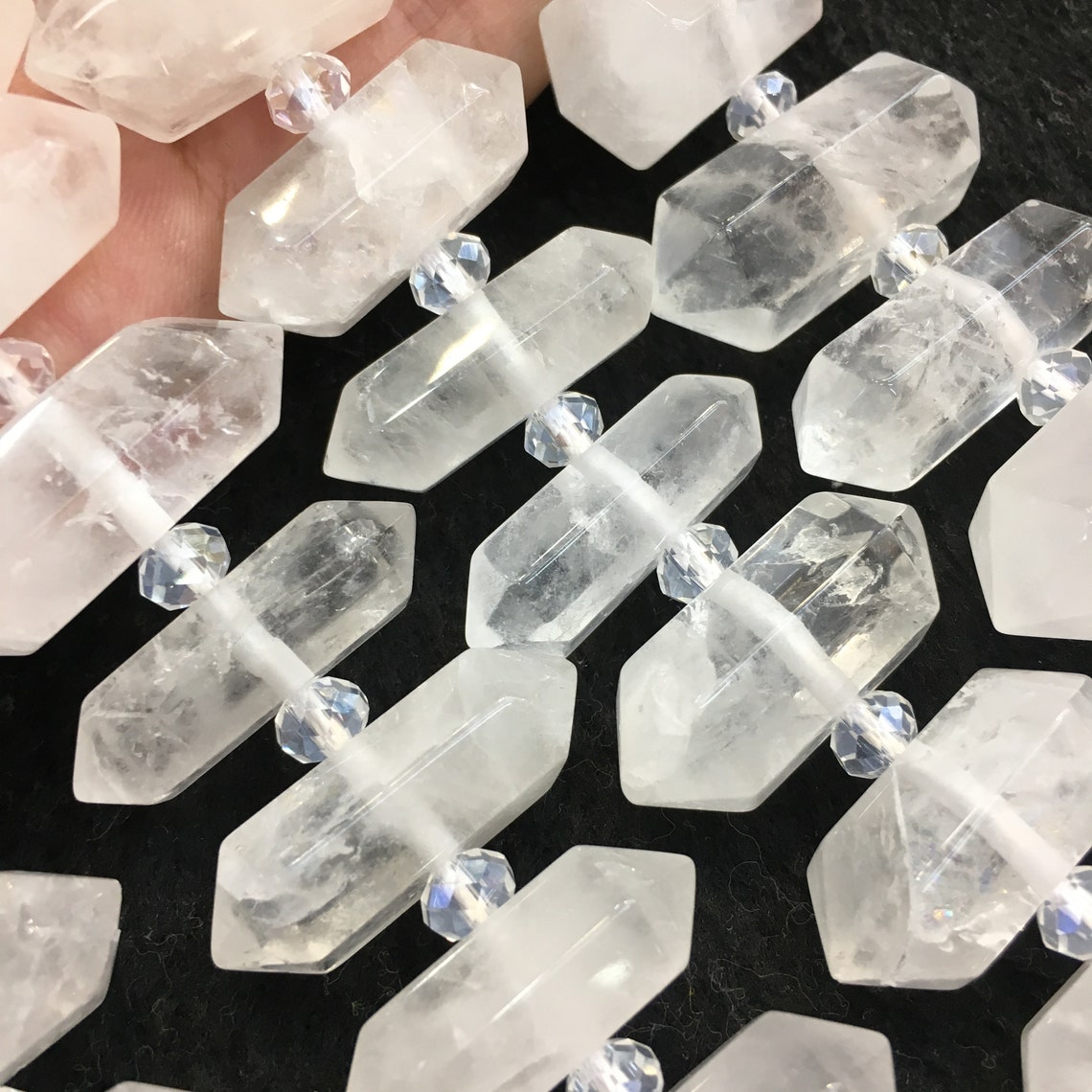 Natural Clear Crystal Point Beads faceted Double Terminated Etsy