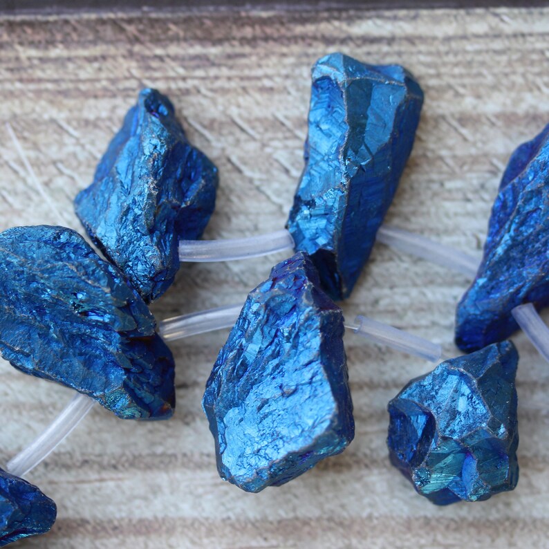 Dusky Dark Blue AB Titanium Crystal Rock Quartz nugget Beads | Etsy