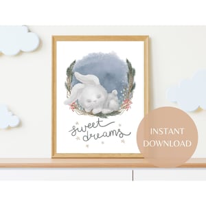 Woodland Nursery Sweet Dreams Baby Bunny Wall Art
