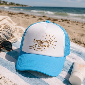 Craigville Beach wave sun embroidery Foam Trucker Hat | coastal beach cap Cape Cod