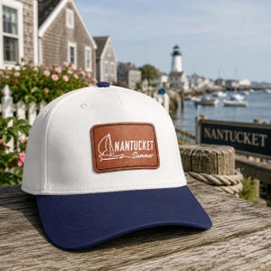 Gorra de béisbol con parche de cuero de velero de Nantucket Summer / Camionero náutico