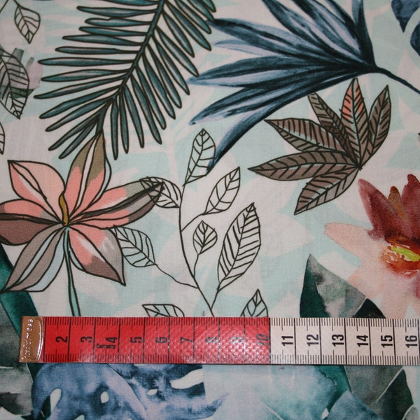 GREEN SUMMER Viscose fabric with flowers and leaves 100% viscose