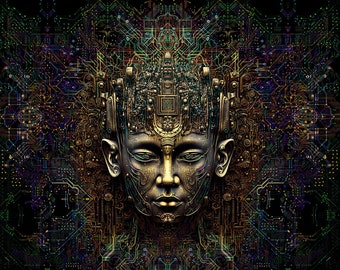 Psy Backdrop : Buddha State Mind Processor Buddhahood - UV Blacklight Active Psychedelic Tapestry -Meditation Art