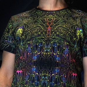 Psy T-Shirt hood blacklight UV active longsleeve Fractal Labyrinth sacred geometry psychedelic festival party clothes trance rave men women