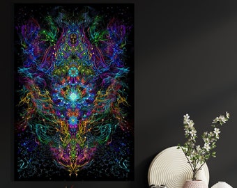 Psy backdrop "Lotus" UV blacklight active fluorescent psychedelic tapestry fractal sacred geometry wall hanging trance party visual art