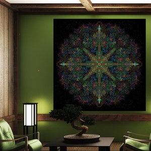 Psy backdrop &quot;Cyber Yantra&quot; UV blacklight active fluorescent psychedelic tapestry wall hanging trance party festival decor sacred geometry
