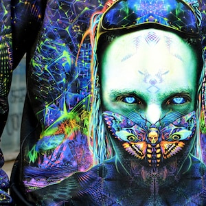 Psy T-Shirt longsleeve hood Cyber Hawk Moth blacklight UV active sacred geometry psychedelic festival party clothes trance rave men women