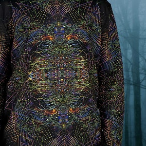 Long sleeve L Size Unisex - Blacklight UV active shirt  Space Engine fractal sacred geometry psychedelic festival party clothes trance rave