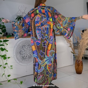 UV active kimono Australia Blacklight reactive clothes Rave dress Festival tunic Psychedelic coat Trippy wear Plus size unisex men women