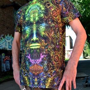 T-Shirt Size L Unisex - Blacklight UV active t-shirt Consciousness of the Universe - Festival party clothes - Trance rave goa trippy wear