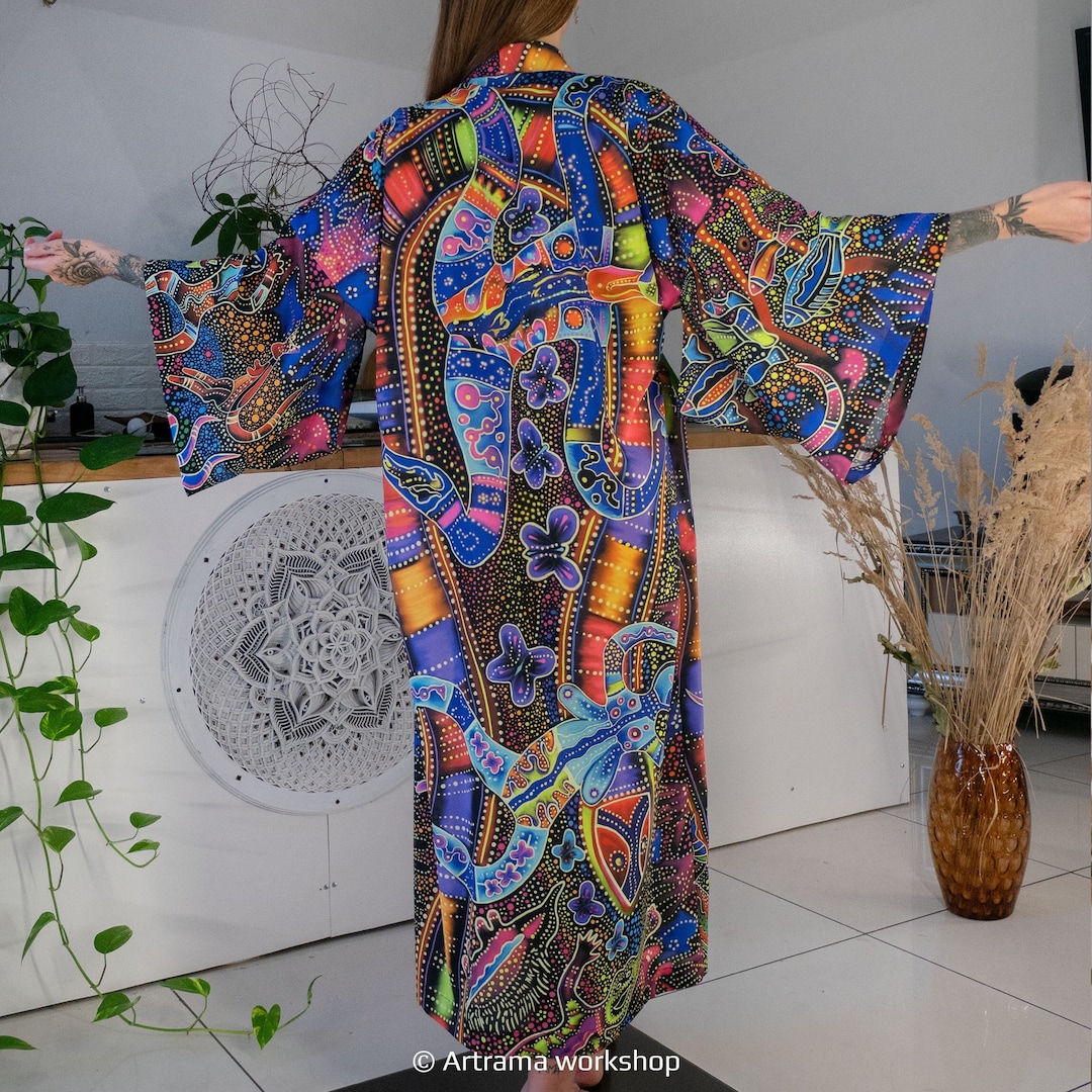 UV Active Kimono Australia Blacklight Reactive Clothes Rave Dress Festival Tunic Psychedelic