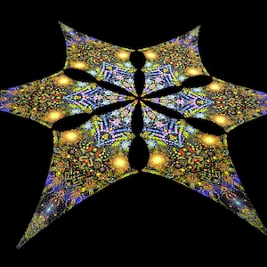 Canopy blacklight UV active Manipura ceiling deco lycra psytrance party festival psychedelic decoration trippy room sacred geometry fractal