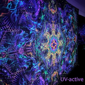 Psy-bakgrund: Universums yantra - Psykedelisk dekor - Blacklight Active - Festivalfestdekoration