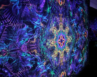 Psy Backdrop : Yantra of the Universe - Psychedelic Decor - Blacklight Active - Festival Party Deco