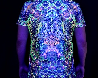 Psy T-Shirt Blacklight UV Reactive - Full Print : Consciousness of the Universe -Party Clothes - Sacred Geometry - Rave Outfit - Unisex