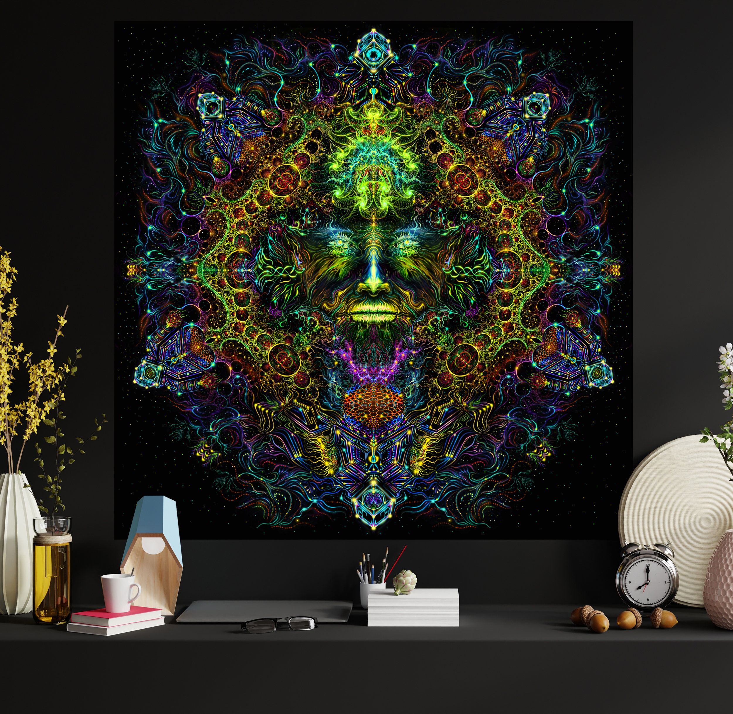 Psy Backdrop consciousness of the Universe UV Blacklight Active Psychedelic Tapestry Space Art Trance Meditation Sacred Geometry Fractal Etsy Canada