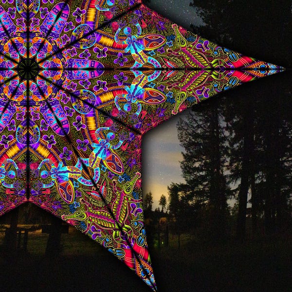 Canopy blacklight UV Active : Australia Mushroom Dance - Star 12 - Ceiling Decor Lycra - Psytrance Party Festival Decoration