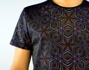 Psy T-Shirt blacklight UV active full print Sacred geometry psychedelic festival party clothes, trance rave goa trippy unisex men women