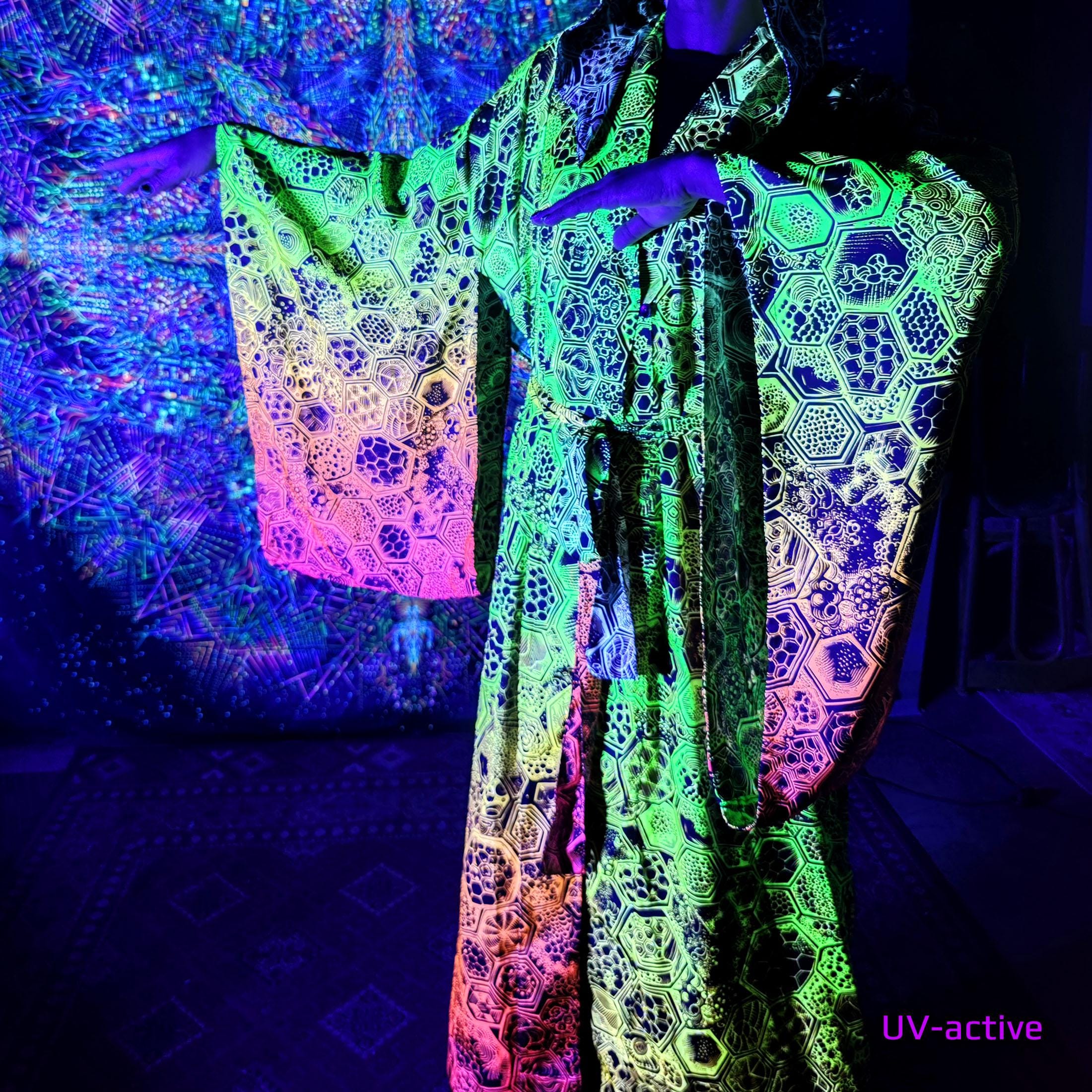 UV Active Kimono Honeycombs Blacklight Reactive Clothes Rave Dress ...