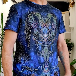 Psy Hunter T-Shirt blacklight UV active full print psychedelic festival party clothes, acid color trance rave goa trippy unisex men women
